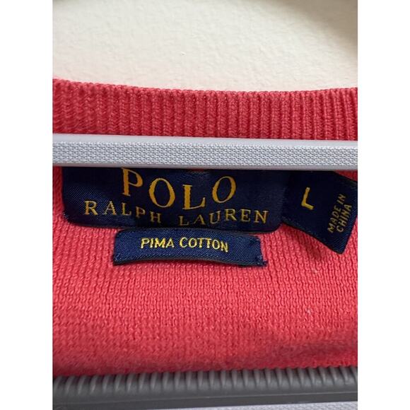 Polo Ralph Lauren Mens L Sweater Vest Coral Pink Pima Cotton V Neck Pullover - Picture 3 of 4